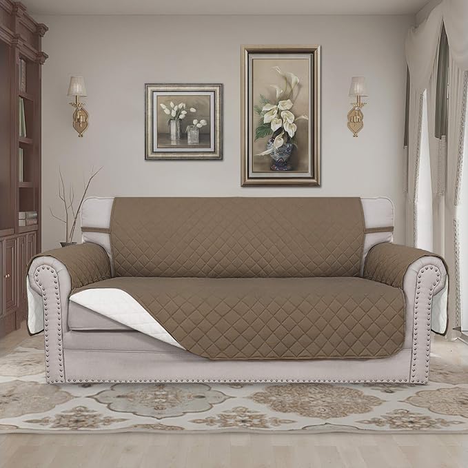 Easy-Going Reversible Couch Cover, 2 Cushion Sofa, Camel/Ivory | Oversized - Image 2