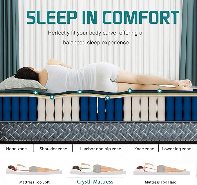 Crystli Full Mattress, 10 Inch Memory Foam Mattress with Innerspring Hybrid Full Size Mattress in a Box Pressure Relief & Supportive Double Mattress 100-Night Trial 10-Year Support