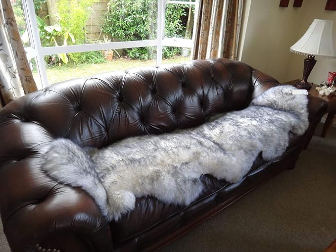 HUAHOO Premium Genuine Sheepskin Rug White Grey Real Australia Sheepskin by HUAHOO