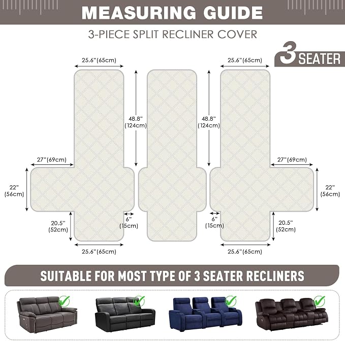TAOCOCO 100% Waterproof Recliner Sofa Covers 3 Seater Split Couch Covers - Image 3