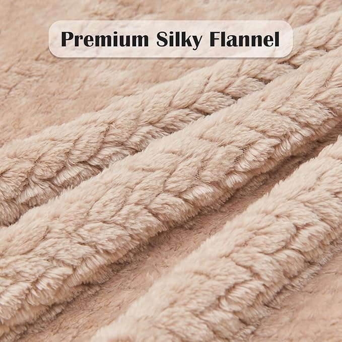 NEWCOSPLAY Super Soft Queen Blanket Taupe Premium Silky Flannel Fleece Leaves Pattern Lightweight Bed Blanket All Season Use (Taupe, Queen(90"x90"))