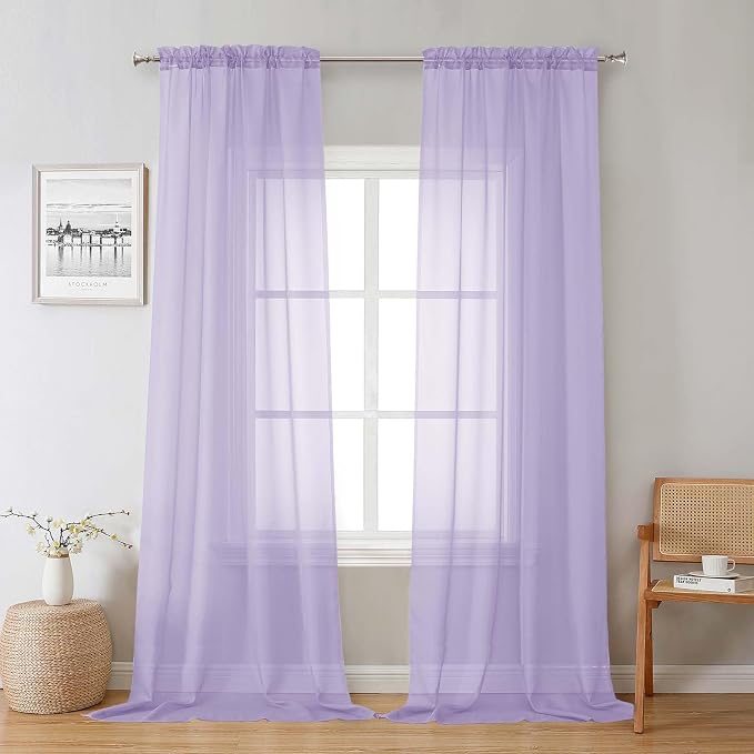 Lavender Sheer Curtains 96 Inches Long 2 Panels Set, Light Filtering Solid by Lecloud