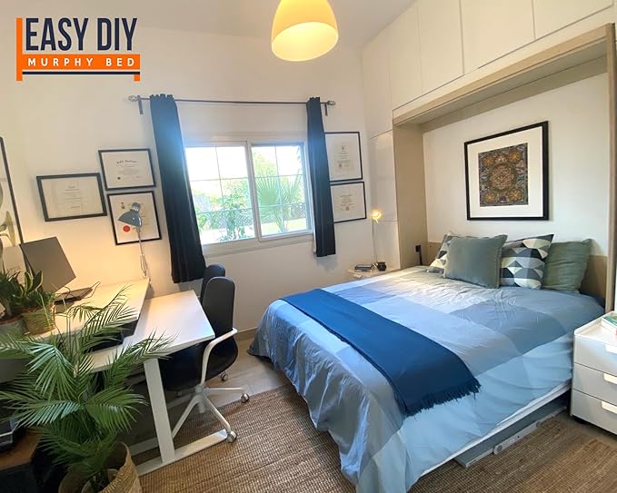 Queen Size DIY Murphy Bed Hardware Kit – Horizontal Wall bed for Space-Saving -Budget-Friendly DIY Setup -Made in USA-Hide Away Design with Horizontal Murphy Bed Queen - Bed Lift Mechanism - Pull Down