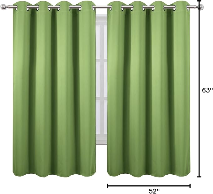 Blackout Curtains 52 x 63 inch/Light Green Curtains Set of 2 Panels/Thermal - Image 9