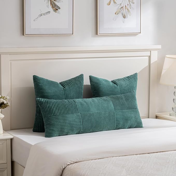 Fancy Homi Set of 2 Teal Boho Long Lumbar Body Decorative Throw Pillow Cover - Image 2