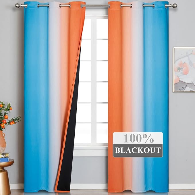 Ombre Orange and Blue Blackout Curtains 42Wx84L Inch Long | Gradient Curtains - Image 2