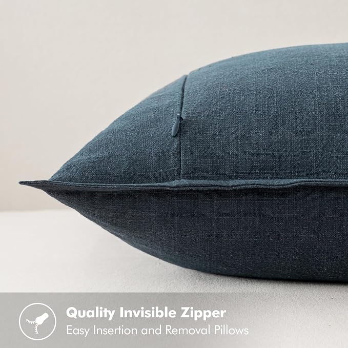 MIULEE Decorative Linen Pillow Covers 18x18 Inch Deep Blue | Boho Farmhouse​ - Image 3