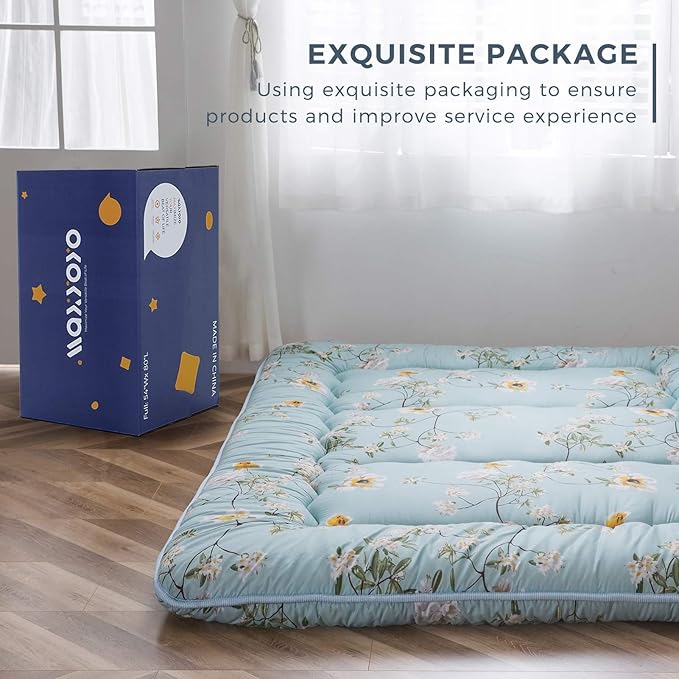 MAXYOYO Rustic Floral Korean Floor Mattress, Foldable Bed Roll Up Camping Mattress, Twin Size