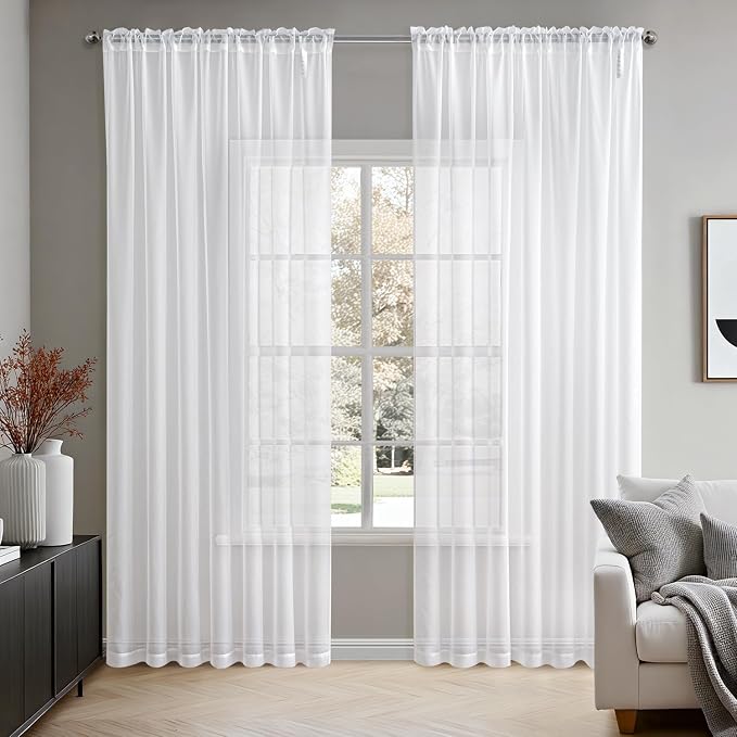 MIULEE 2 Panels White Sheer Curtains by MIULEE