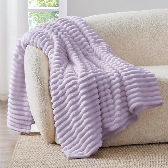 BEDELITE Ribbed Twin Blanket for Couch & Bed, Lavender Fog, Warm Yet Lightweight - Image 2