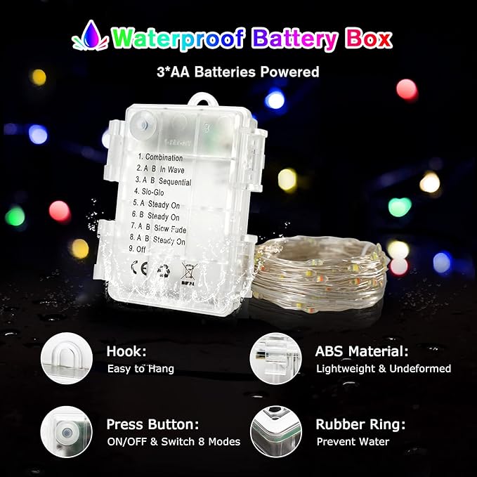 JMEXSUSS 2 Pack Color Changing Fairy Lights Battery Operated, Total 200 LED 66ft Color Changing Christmas Lights with Remote, 8 Modes Twinkle String Lights for Bedroom Decor, Cool White & Multicolor