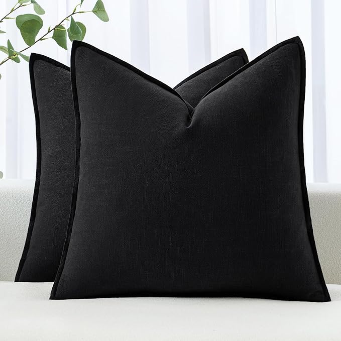MIULEE Decorative Linen Pillow Covers 18x18 Inch Black | Boho Farmhouse​ by MIULEE