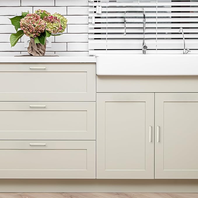 Ravinte 25 Pack Solid 3-1/2 Inch Center to Center Slim Square Bar Drawer Handles - Cabinet Hardware Brushed Nickel Pulls for Kitchen and Drawers