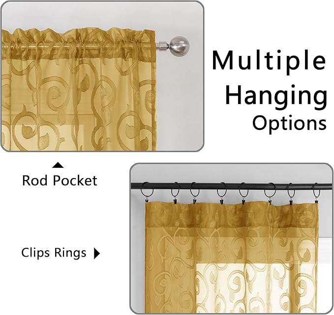 Furman Gold Sheer Curtains 54 Inch 2 Panels Set - Image 4
