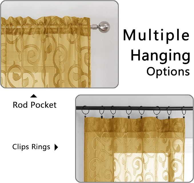 Furman Gold Sheer Curtains 63 inch Length - Image 4