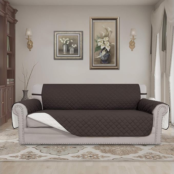 Easy-Going Reversible Couch Cover, 3 Cushion Sofa, Chocolate/Ivory | Machine - Image 2