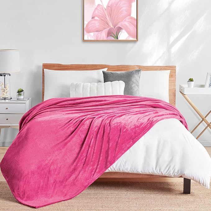 Walensee Fleece Blanket Plush Throw Fuzzy Lightweight (King Size 108x90 Hot Pink) Super Soft Microfiber Flannel Blankets for Couch, Bed, Sofa Ultra Luxurious Warm and Cozy for All Seasons