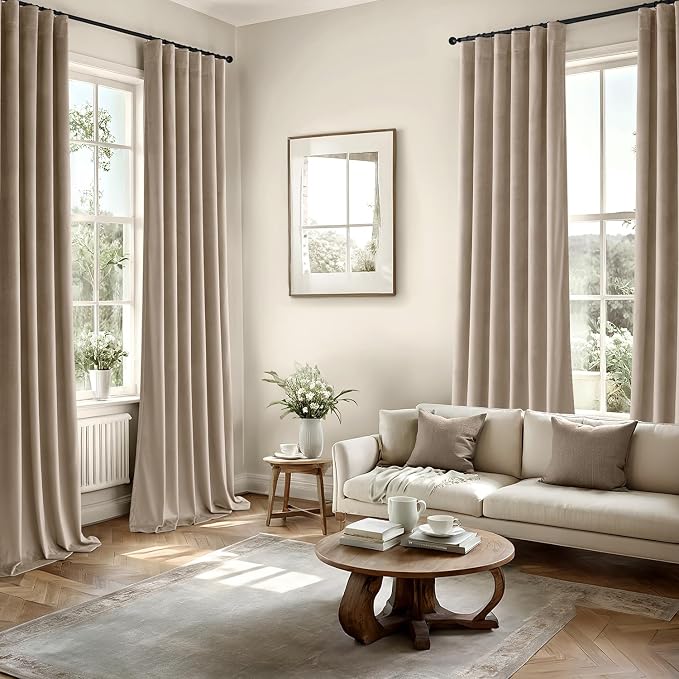 MIULEE Velvet Curtains 50W x 108L 2 Panels Camel Beige Blackout Curtains | - Image 5