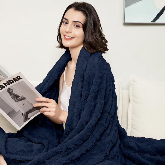 Aganear Fleece Throw Blanket for Couch Sofa 50"x60" Navy | Lightweight Fuzzy - Image 2
