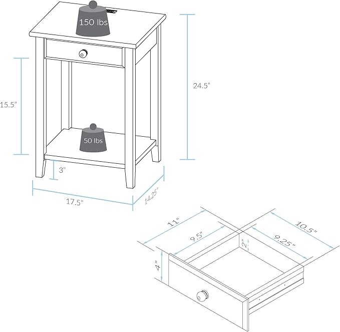 Casual Home Owl Night Stand with USB Port Charging Station and Drawer, 17.5"W x 14.25"D x 24.5"H, Espresso
