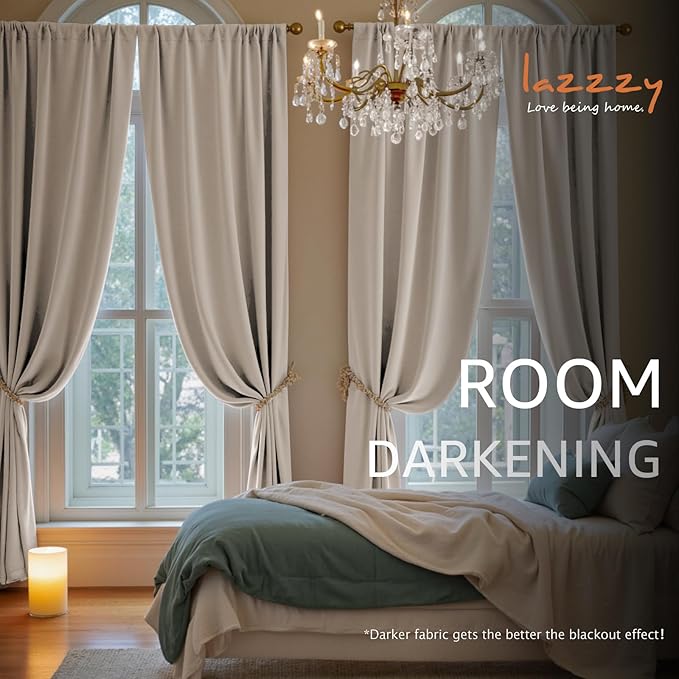 Lazzzy Velvet Blackout Curtains Thermal Insulated Room Window Drapes Super Soft Luxury Curtains for Living Room Bedroom Rod Pocket 2 Panels, Oatmeal, 52" W x 90" L