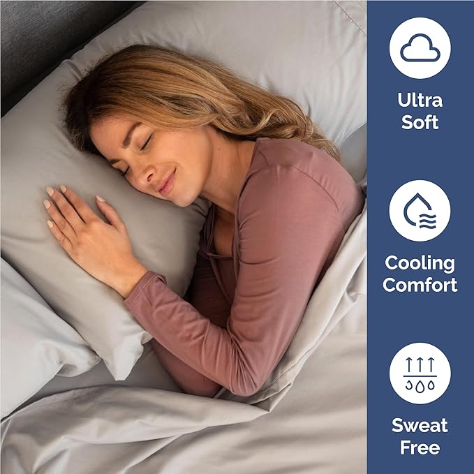 Twin XL 4 Piece Sheet Set - Comfy Breathable & Cooling - Ultra Soft Hotel Luxury Bedding Set w/ 8-16 Inch Deep Pockets - 1 Flat & 1 Fitted Sheet & 2 Pillowcases - Wrinkle Free & Easy Care - Light Grey