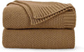 CozeCube Caramel Brown Seed Stitch Throw Blanket 60"x80", Farmhouse Decor | by CozeCube