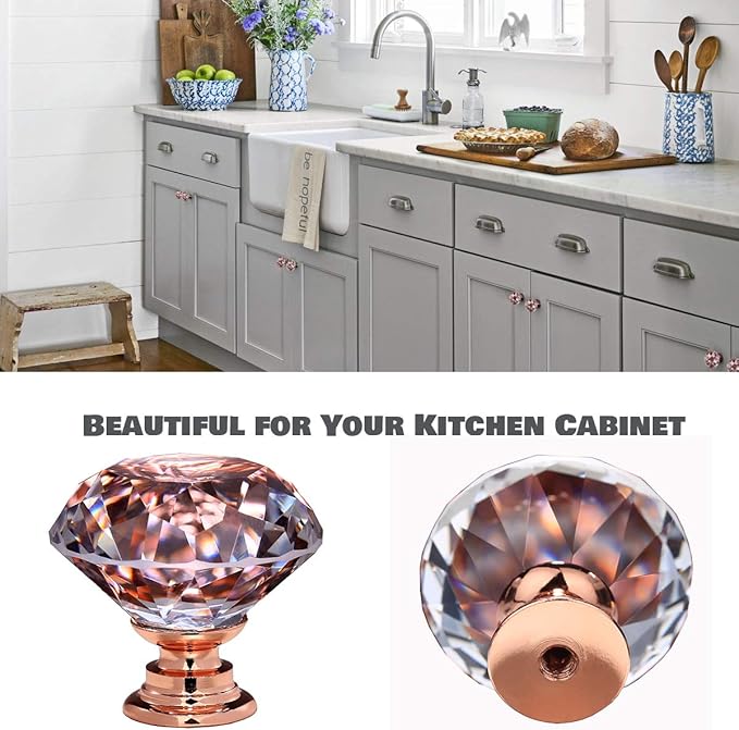 DEELF 30 Packs Kitchen Cabinet Knobs, 30 mm Crystal Cabinet Knobs, Diamond Dresser Handle Drawer Pulls, Dresser Knobs for Cabinets and Drawers, Purple