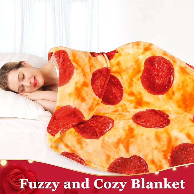 Jorbest Pizza Blanket Adult Size 71 Inches Birthday Gifts for Women Men Mom Teen Boys Girls, Novelty Pizza Throw Blanket Funny Gifts for Adult and Kids, 285 GSM Soft Flannel Fun Food Blanket (Red) ﻿