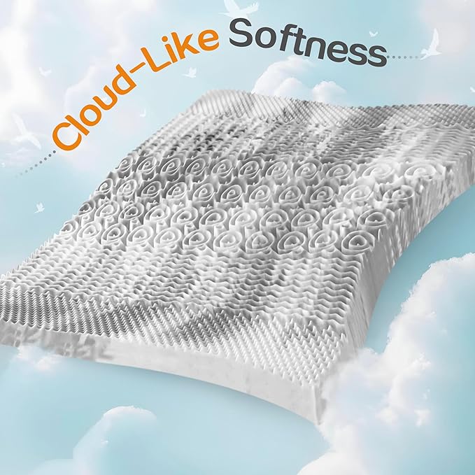 SINWEEK 2 Inch Mattress Topper 5-Zone Memory Foam Mattress Topper Pressure Relieve Soft Mattress Pad, CertiPUR-US Certified, Twin Size, Gray
