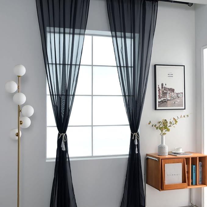 SpaceDresser Sheer Voile Window Treatment Rod Pocket Curtain Panels - Image 2