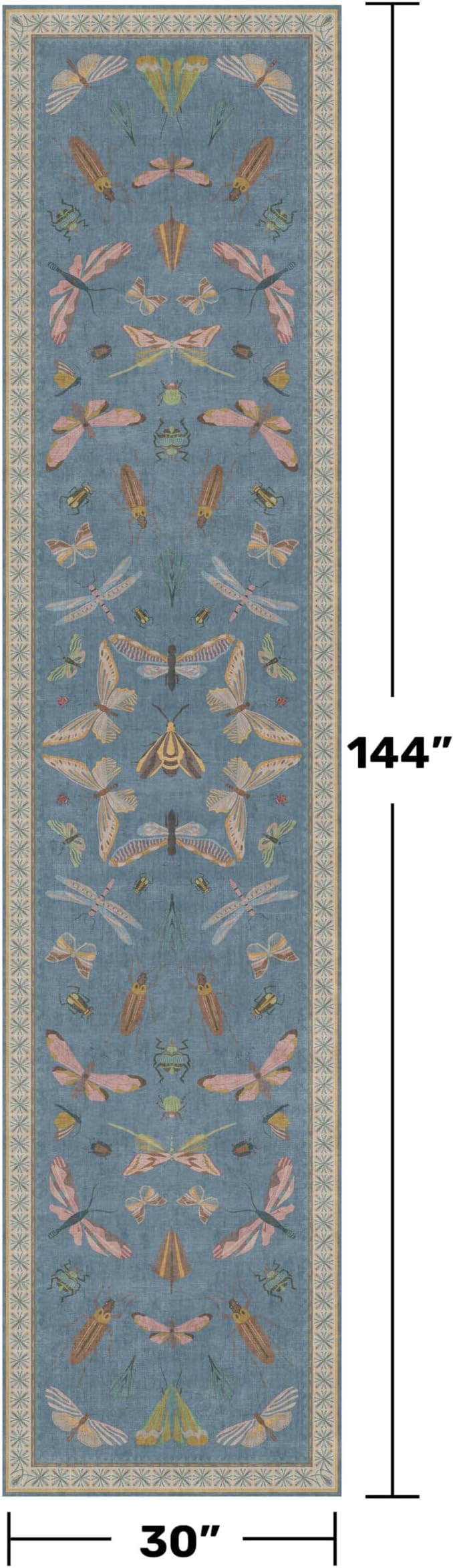 Washable Blue Insect Runner Rug 2'6''x12' - Image 2