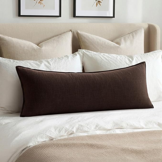 MIULEE Decorative Linen Lumbar Pillow Cover 14x36 Inch Dark Brown | Fall Autumn by MIULEE