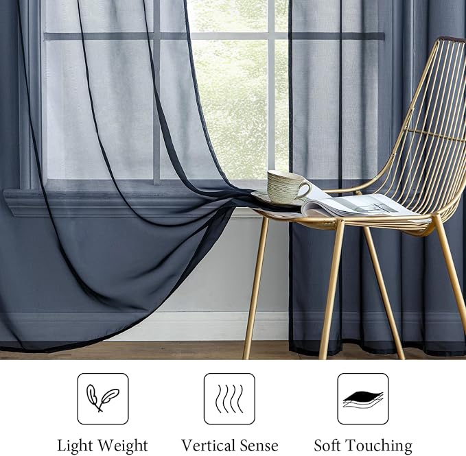 MIULEE 2 Panels Navy Blue Sheer Curtains 96 inches Long 54 X 96 Inches | Window - Image 4