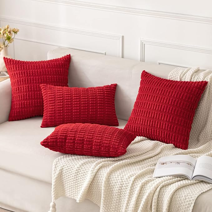 MIULEE Corduroy Decorative Throw Pillow Covers 20x20 Red Pack of 2 | Soft Boho - Image 4