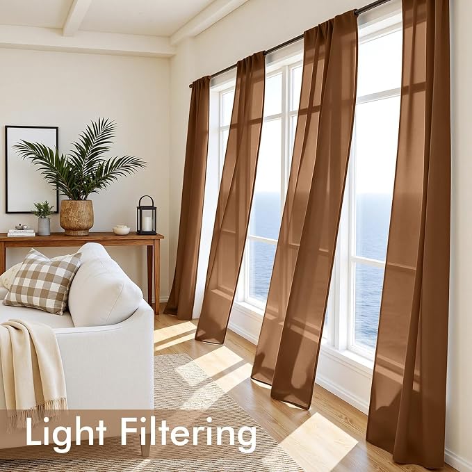 MIULEE Dark Brown Sheer Curtains 90 Inches Long 4 Panels 42 x 90 Inches | Light - Image 4