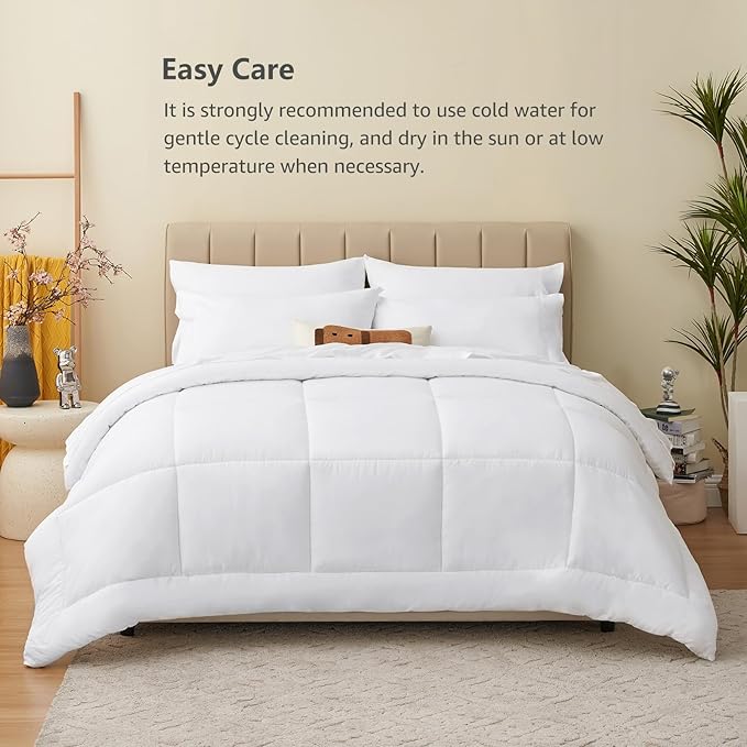 CozyLux Full Size Comforter Sets White, 7 Pieces Bed in a Bag, White Comforter Full Size, All Season Bedding Sets with Stitch Quilted Comforter, Flat Sheet, Fitted Sheet, Pillowcases