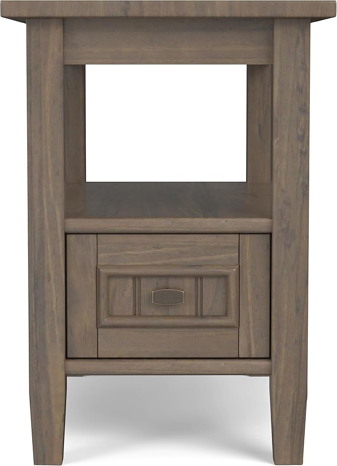 SIMPLIHOME Lev SOLID WOOD 14 Inch Wide Rectangle Transitional Narrow End Table in Smoky Brown, For the Living Room and Bedroom