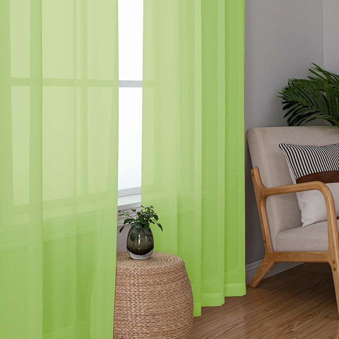Short Lime Sheer Curtains 36 Inch Length 2 Panels Set, Kitchen Tiers Curtains - Image 3