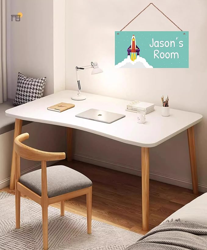 Personalized Rocket Sign For Boys Bedroom Aerospace Themed For Kids Room Door Decor,Custom Name Blue Sky Wall Decor Decorative Plate for Nursery Girls Room