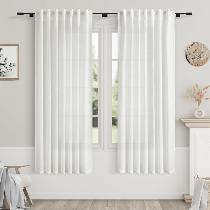 Off White Linen Curtains 63 inches Long by Nanspring