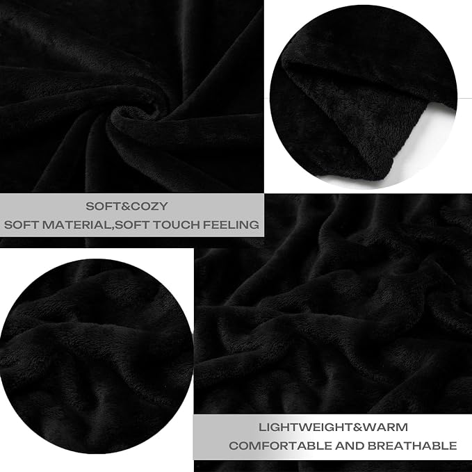 Black Fleece Plush Throw Blanket 60"x80"for Couch Sofa Fuzzy Cozy Flannel | - Image 4