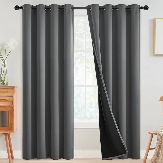 SimpleHome Grey 100% Blackout Curtains Room Darkening Living Room 90 Inch | by SimpleHome