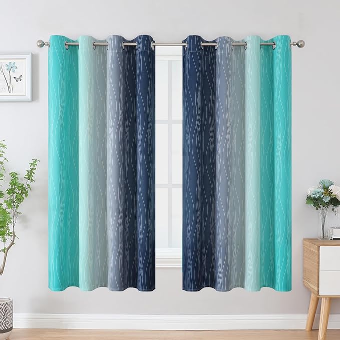Navy Blue and Teal Gradient Blackout Curtains - Image 2