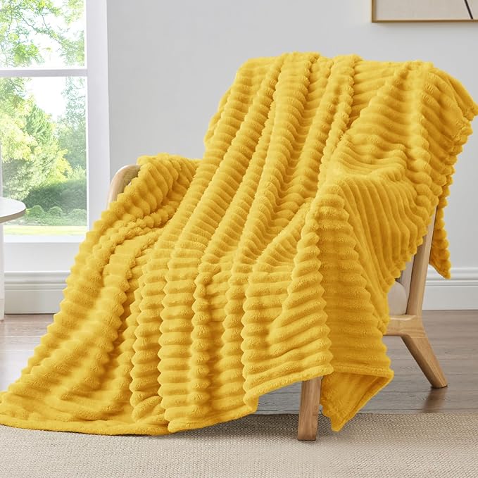 BEDELITE Ribbed Twin Blanket for Couch & Bed, Light Yellow, Warm Yet Lightweight by BEDELITE