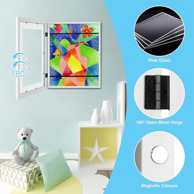[3 Pack] Kids Art Frames, 10x12.5 Front Opening Kids Artwork Frames Changeable, Displays 8.5x11 With Mat and 10x12.5 Without Mat, Holds 50 Pcs, for 3D Picture, Crafts, Hanging Art, Portfolio Storage