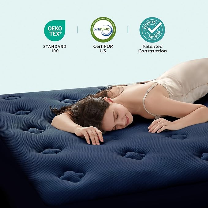 Hansleep Full Size Mattress Topper Viscose Derived from Bamboo, Memory Foam Pillow Top Mattress Topper Full with Deep Pocket, Breathable Mattress Pad for Back Pain Relief, 54" x75", Navy Blue