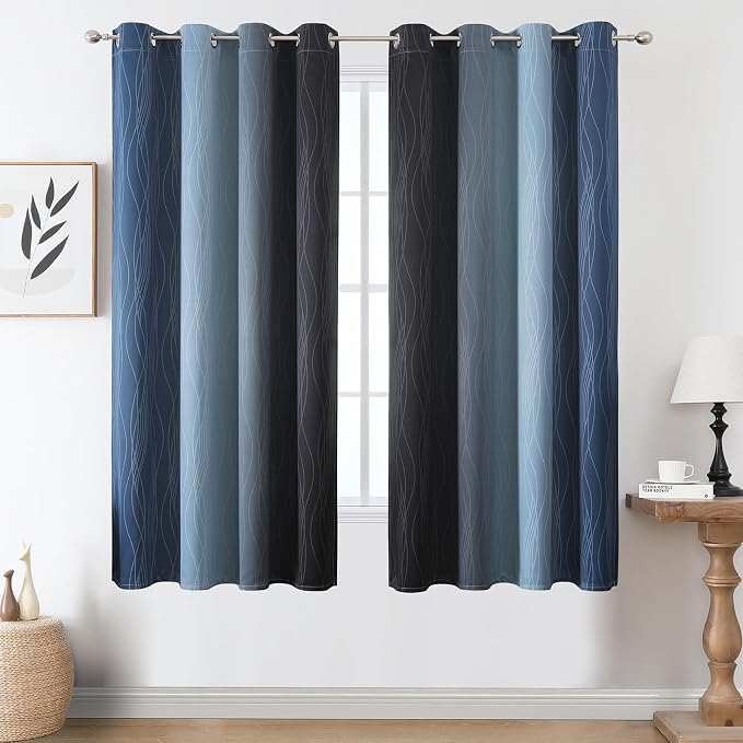 Navy Blue and Black Ombre Blackout Curtains - Image 2