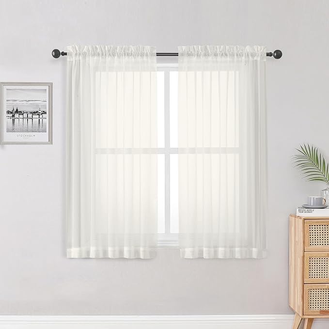 Sheer Ivory Curtains 84 Inch Length 2 Panels Set by OWENIE