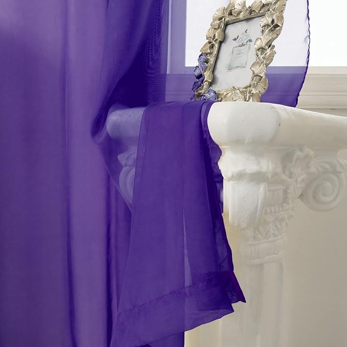 HUTO Purple Sheer Curtains 84 Inches Long Rod Pocket Sheer Drapes for Bedroom Living Room Set of 2 Panels 52 inches Width by 84 inches Length